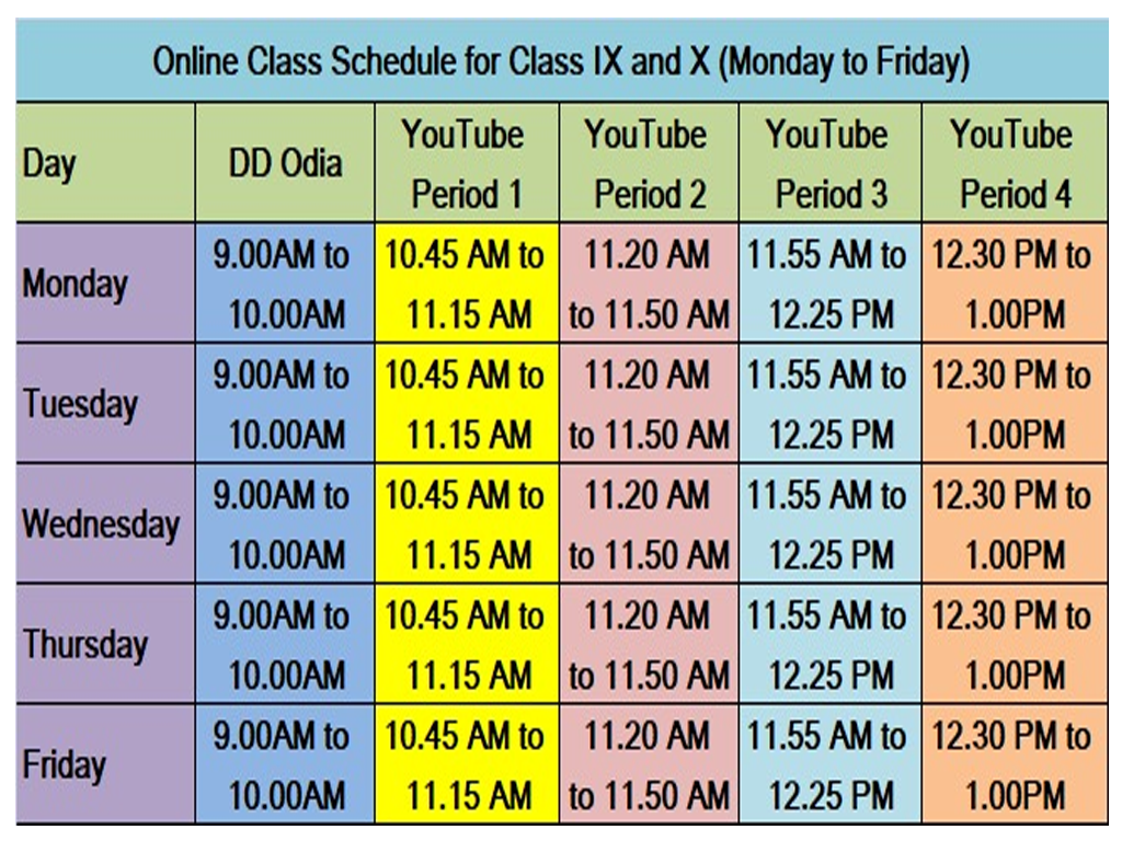 Schedule for Online Classes